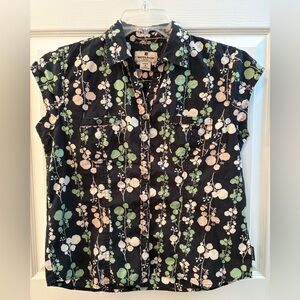 Woolrich Black Button-Down Shirt with Green & Cream Floral Print